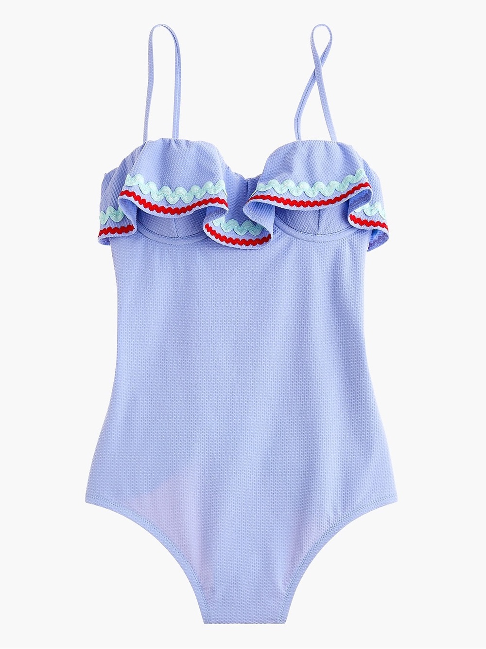 J. Crew ruffle one-piece swimsuit with rickrack trim and removable straps